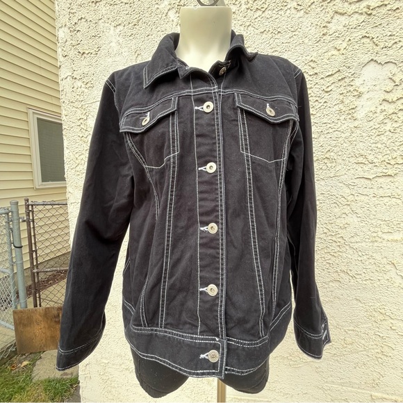 Northern Reflections Black Jean Jacket With White Stitching - Picture 1 of 10